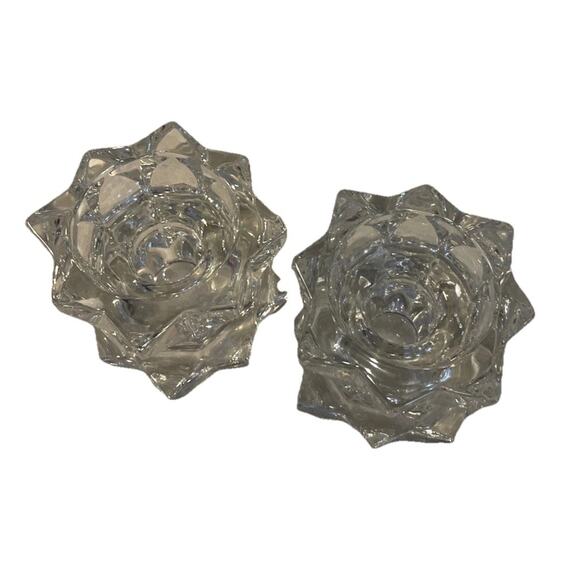 Vintage Crystal Votive Tea Light Holders Starburst Diamond Star 8 Point 3x2.25” - Picture 2 of 5